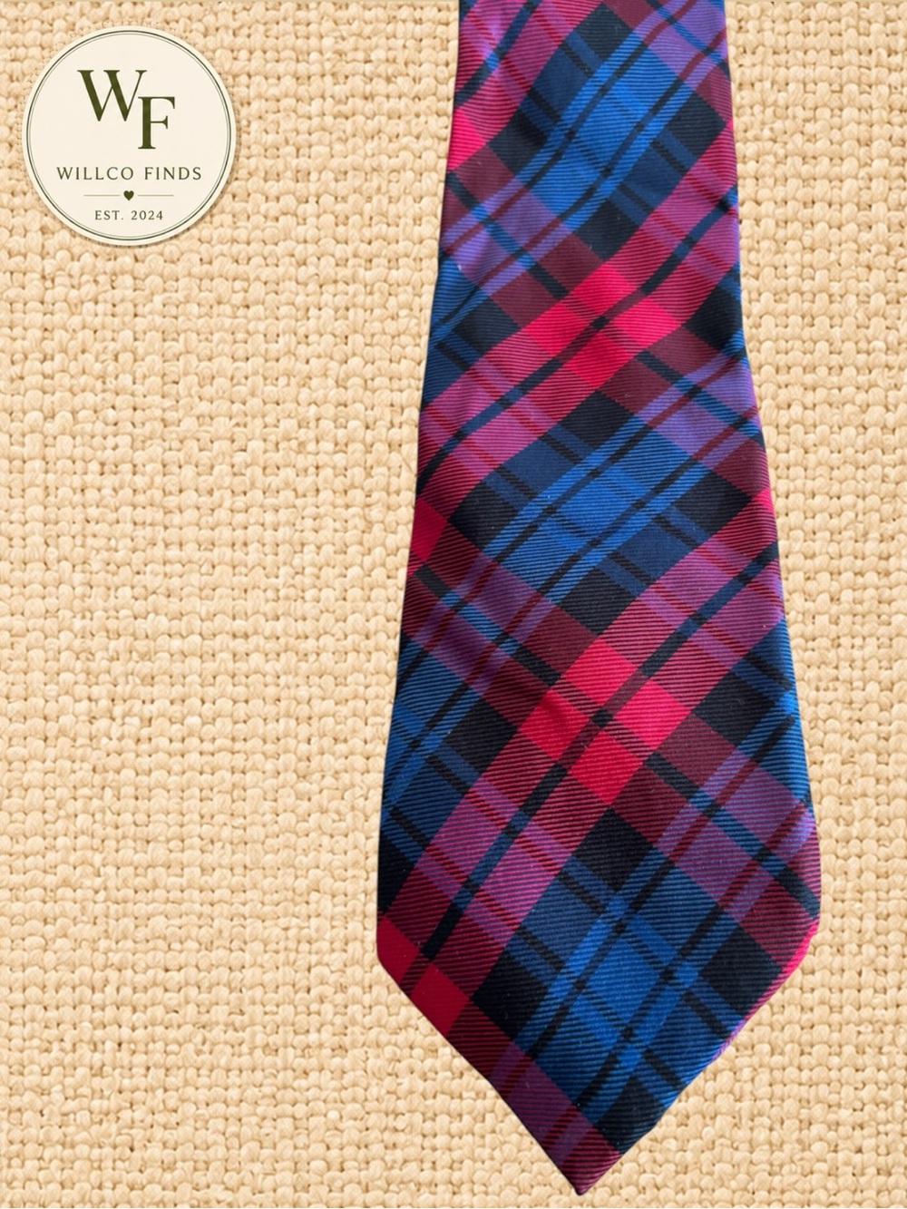 Lauren Ralph Lauren 100% Silk Plaid Tie Red Blue Black Classic Mens Necktie